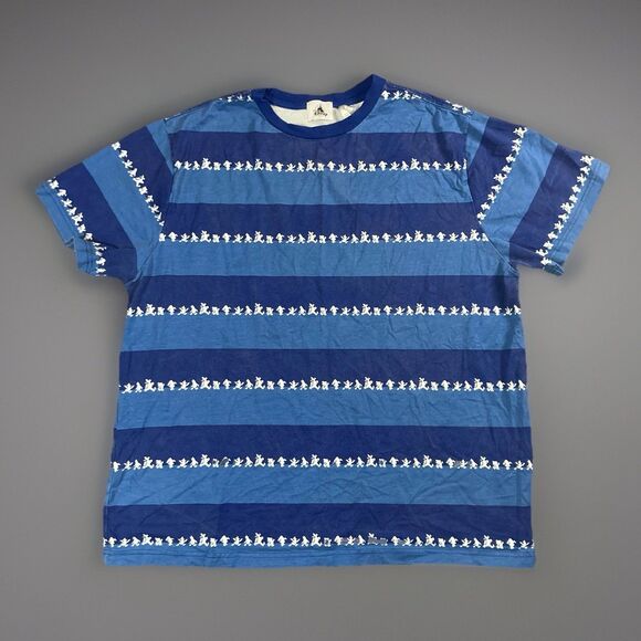 Disney T-Shirt Adult XLarge Mickey Donald Goofy Minnie Silhouette Blue Striped - Picture 1 of 8